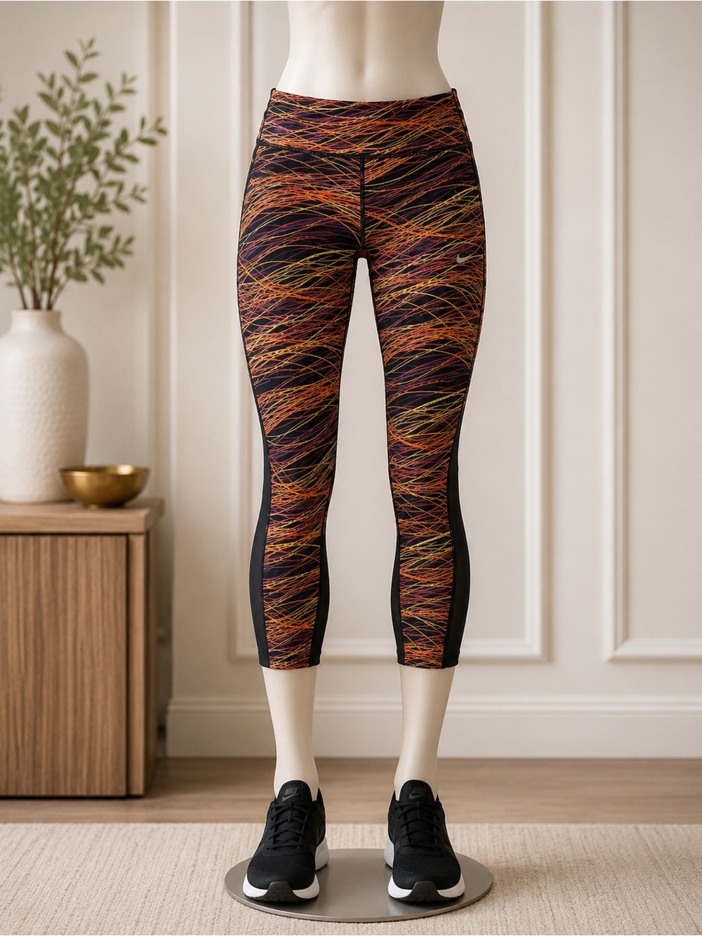 Nike Dri-FIT Women’s Cropped Running Leggings Neon Abstract Print Small NWOT